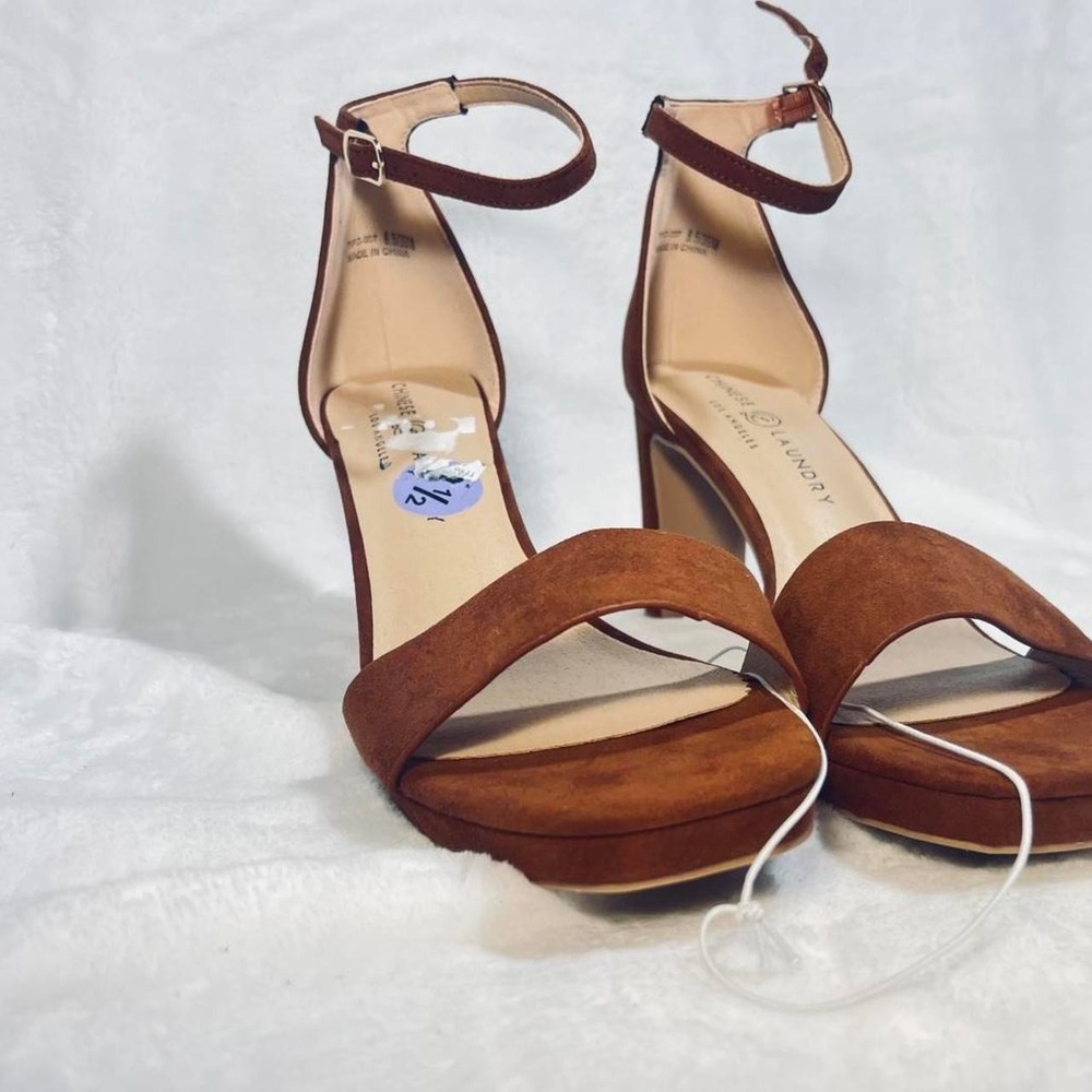 Dirty laundry Tan suede platform heels with ankle strap